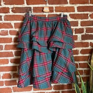 💚❤️ BURU Midi Teagan Tiered Skirt, Tartan Plaid, Size XL Altered to Midi Length